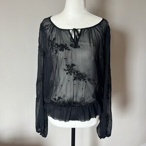 Guess Black Embellished Tie Front Blouse